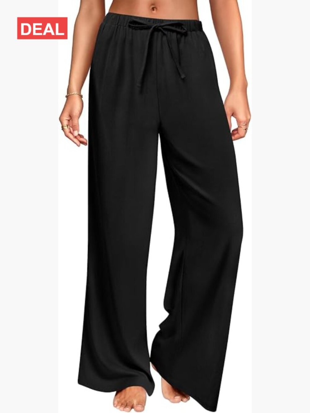 Wide Leg Linen Pants with Pockets Drawstring Trousers Flowy Palazzo Beach